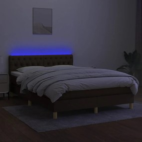 vidaXL Κρεβάτι Boxspring με Στρώμα &amp; LED Σκ.Καφέ 140x190 εκ Υφασμάτινο