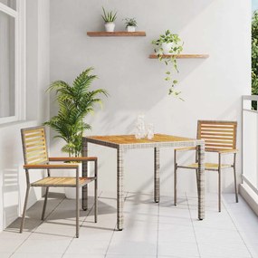 vidaXL Set Δείπνου Κήπου 3 Τεμαχίων  με Γκρι Πολυ Ράτταν και Ακακία