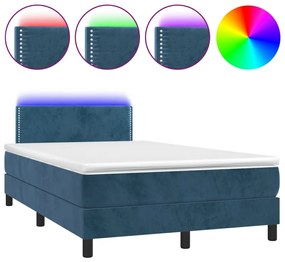 Κρεβάτι Boxspring με Στρώμα &amp; LED Σκ. Μπλε 120x190εκ. Βελούδινο - Μπλε