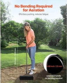 VEVOR Rolling Lawn Aerator 21" Heavy-Duty Manual Rolling Aerator Lawn Black