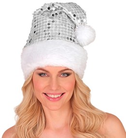 Χριστουγεννιάτικος Ασημί Σκούφος Άγιου Βασίλη με Πούλιες 238179