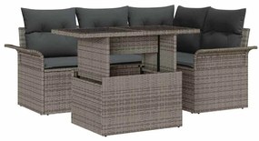 vidaXL Σετ Καναπέ Κήπου με μαξιλάρι 5 pcs Γκρι Πολυ ράταν