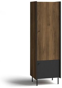 Ντουλάπα Ogden P101, Καρυδί, Μαύρο ματ, 190.7x59x55cm, Πόρτες ντουλάπας: Με μεντεσέδες