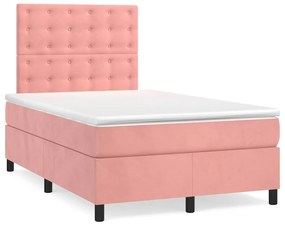 VidaXL Κρεβάτι Boxspring με Στρώμα & LED Ροζ 120x190 εκ. Βελούδινο