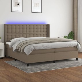 Κρεβάτι Boxspring με Στρώμα &amp; LED Taupe 200x200 εκ. Υφασμάτινο - Μπεζ-Γκρι