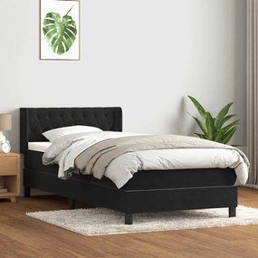 vidaXL Κρεβάτι Boxspring με Στρώμα Μαύρο 90x210 εκ. Βελούδινο