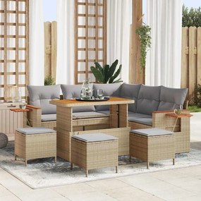 vidaXL Σετ Κήπου 9 Τεμαχίων με Μαξιλάρια σε Μπεζ Χρώμα, Πολυ Ρατάν