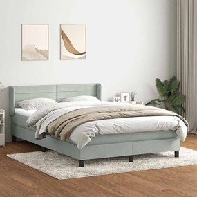 Κρεβάτι Boxspring με Στρώμα Ανοιχτό Γκρι 140x220 εκ. Βελούδινο - Γκρι