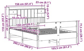 Κρεβάτι Βιβλιοθήκη Χωρίς Στρώμα 150x200 εκ Μασίφ Ξύλο Πεύκου 3323024
