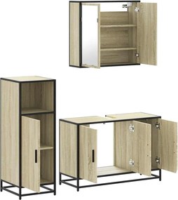 vidaXL Σετ Επίπλων Μπάνιου 3 Τεμαχίων Sonoma Δρυς Επεξεργασμένο Ξύλο