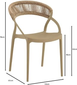 DORA Πολυθρόνα Στοιβαζόμενη, PP Tortora, Rope Wicker Φυσικό   1τμχ