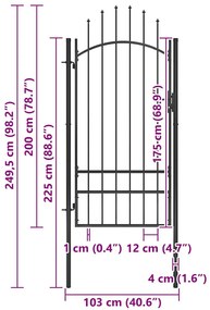 vidaXL Καγκελόπορτα Μαύρη 1 x 2,5 μ. Ατσάλινη
