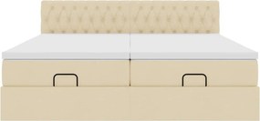 vidaXL Οθωμανικό κρεβάτι με στρώματα Κρέμα 180x200cm ύφασμα
