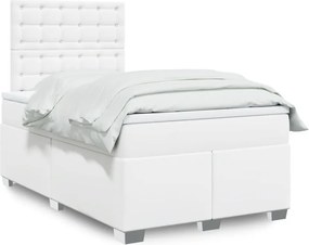 vidaXL Κρεβάτι Boxspring με Στρώμα Λευκό 120x200εκ.από Συνθετικό Δέρμα