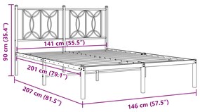 Πλαίσιο Κρεβατιού με Κεφαλάρι Λευκό 140 x 200 εκ. Μεταλλικό - Λευκό