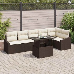 vidaXL Σετ Καναπέ Κήπου με μαξιλάρι 7 pcs Καφέ, Κρέμα 100 x 55 x 73 εκ