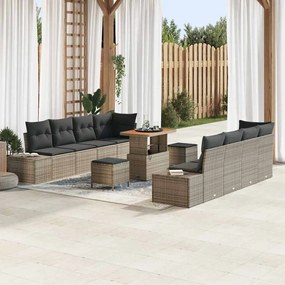 vidaXL Σετ Καναπέ Κήπου με μαξιλάρι 11 pcs Γκρι Πολυ ράταν