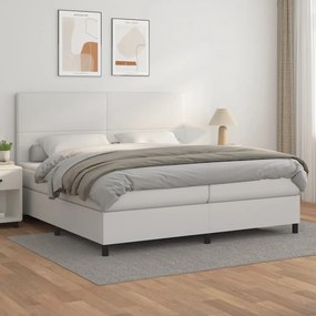 vidaXL Κρεβάτι Boxspring με Στρώμα Λευκό 200x200 εκ. Συνθετικό Δέρμα