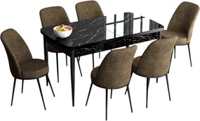 Extendable Dining Table &amp; Chairs Set (7 Pieces) Han - Black Marble, Brown Black Marble
Brown