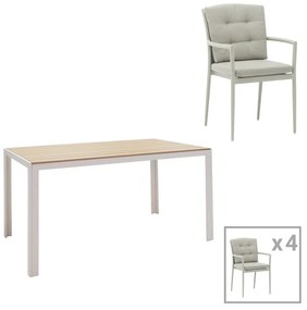 Intrahome Τραπεζαρία Nares-Moritz σετ 5τεμ Intrahome λευκό-γκρι αλουμίνιο και plywood σε φυσική απόχρωση 140x80x72.5εκ | SKU: INTRAPA-311111041