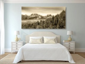 Εικόνα παγωμένων βουνών σε σχέδιο σέπια - 100x50