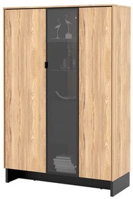 Βιτρίνα Fresno AL108, Ανοιχτό χρώμα ξύλου, Μαύρο, Με πόρτες, Με συρτάρια, Ο αριθμός των θυρών: 2, Αριθμός συρταριών: 2, 152x102x40cm, 77 kg