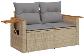 vidaXL Καναπές Κήπου Διθέσιος Μπεζ από Συνθετικό Ρατάν με Μαξιλάρια