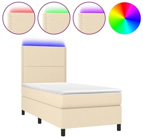 vidaXL Κρεβάτι Boxspring με Στρώμα &amp; LED Κρεμ 100x200 εκ. Υφασμάτινο
