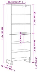 Ντουλάπι Γκρι Σκυροδέματος 69,5x32,5x180 εκ. Επεξεργασμένο Ξύλο - Γκρι