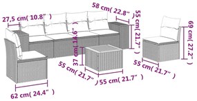 vidaXL Καναπές Σετ 7 Τεμαχίων Μαύρο Συνθετικό Ρατάν με Μαξιλάρια