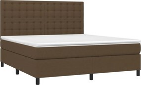 vidaXL Κρεβάτι Boxspring με Στρώμα &amp; LED Σκ.Καφέ 180x200εκ. Υφασμάτινο