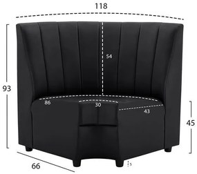 Γωνιακός καναπές LANDON με Τεχνόδερμα PU Μαύρο 118x66x93Υ εκ. 118x66x93 εκ.