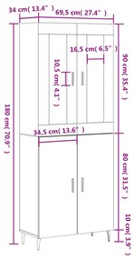 Ντουλάπι Λευκό 69,5x34x180 εκ. από Επεξεργασμένο Ξύλο - Λευκό