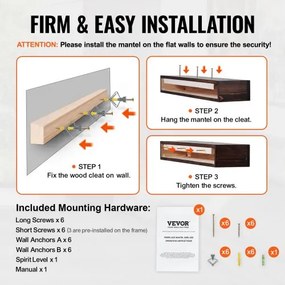 VEVOR Fireplace Mantel Wood Shelf Floating Rustic Fireplace Mantel 48&quot; Brown