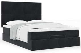 vidaXL Οθωμανικό κρεβάτι με στρώματα Μαύρο 140x190cm Βελούδο