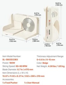 VEVOR Meat Slicer, 180W Electric Deli Slicer Machine with 170 mm Sharp Blade, Home Meat-Slicer with 60-90 RPM Slicing Speed, 0-15 mm Adjustable Thickness, for Frozen Meat, Ham, Baguett &amp; Prime Steak