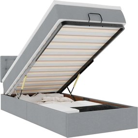 vidaXL Οθωμανικό κρεβάτι με στρώμα &amp; LEDs Ανοιχτό γκρι 90x200cm Ύφασμα