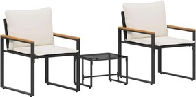 vidaXL Σύνολα επίπλων με μαξιλάρι 3 pcs Μαύρο και Κρεμ Λευκό Ρατάν