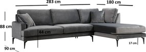 Corner Sofa Papira Corner Right (L3+Chl) - Anthracite Anthracite