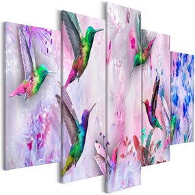 Πίνακας - Colourful Hummingbirds (5 Parts) Wide Violet 100x50