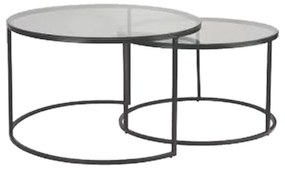 SOLAR COFFEE TABLE SET 2ΤΕΜ ΔΙΑΦΑΝΟ ΜΑΥΡΟ D75-55xH45-38,5cm - 04-0520