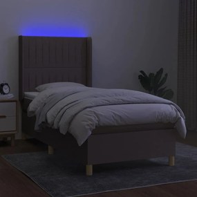 vidaXL Κρεβάτι Boxspring με Στρώμα &amp; LED Taupe 90x190 εκ. Υφασμάτινο