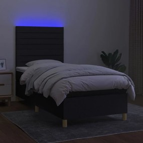 Κρεβάτι Boxspring με Στρώμα &amp; LED Μαύρο 90x200 εκ. Υφασμάτινο - Μαύρο