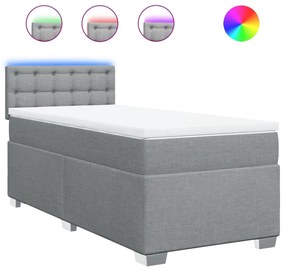 vidaXL Κρεβάτι Boxspring με Στρώμα Ανοιχτό Γκρι 90x200 εκ. Υφασμάτινο