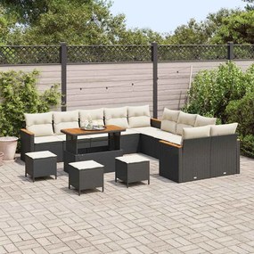 vidaXL Σετ Καναπέ Κήπου με μαξιλάρι 14 pcs Μαύρο Πολυ ράταν
