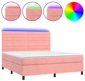 Κρεβάτι Boxspring με Στρώμα &amp; LED Ροζ 180x200 εκ. Βελούδινο - Ροζ