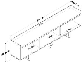 Έπιπλο τηλεόρασης Ranil καρυδί-λευκό μελαμίνη-πόδι μαύρο μέταλλο 180x29.7x51.8εκ