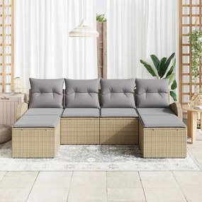 vidaXL Σετ Καναπέ Κήπου με μαξιλάρι 6 pcs Μπεζ Πολυ Ρατάν