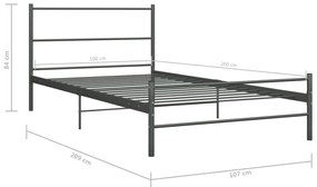 vidaXL Πλαίσιο Κρεβατιού Γκρι 100 x 200 εκ. Μεταλλικό