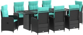 vidaXL Σετ Εξωτερικής Τραπέζης 9 τμχ. Μαύρο και Τυρκουάζ